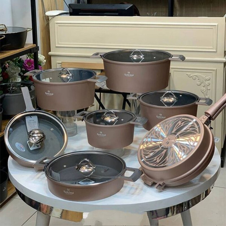 سرویس قابلمه چدن گرانیت 15پارچه راکلند سری آلمانی(رزگلد)