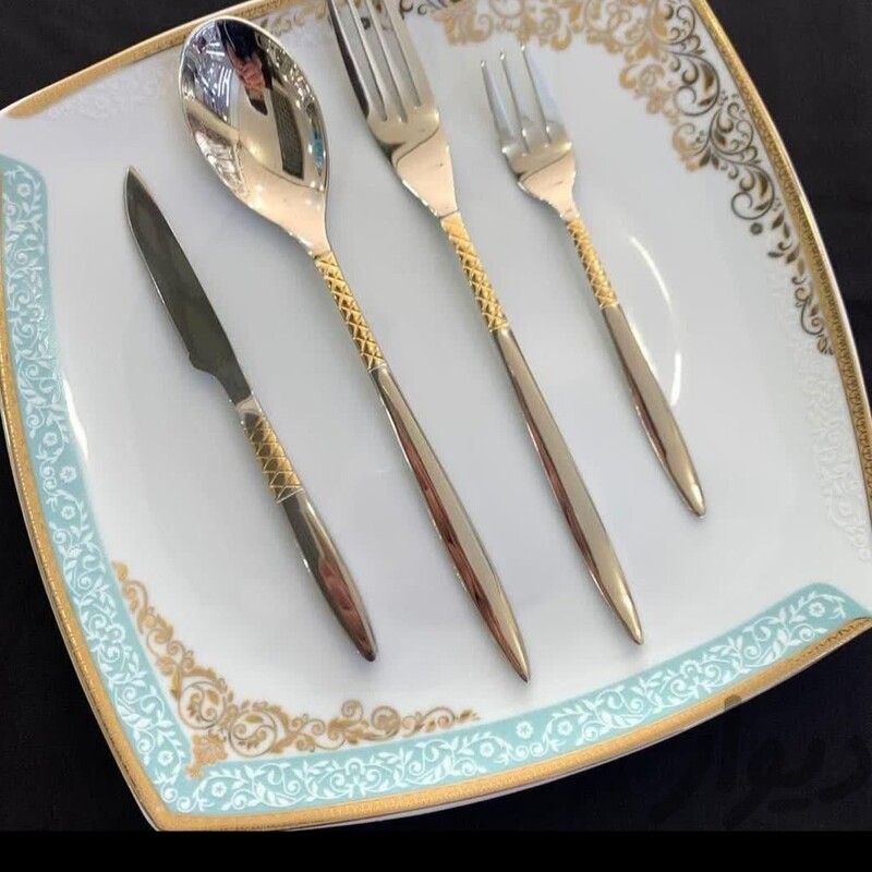 سرویس قاشق چنگال نیمه طلای استیل نگیر 120پارچه دهانه اروپایی (جدید ترین طرح) فروش ویژه