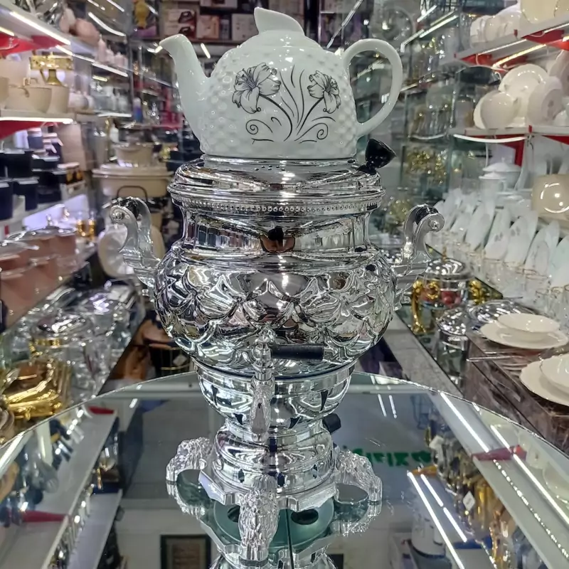 سماور گازی مهدیس سه کاره 6 لیتر بدنه برنجی با قوری بدون تنوره با 1 سال ضمانت (بدنه ترک)با ضمانت فروش ویژه