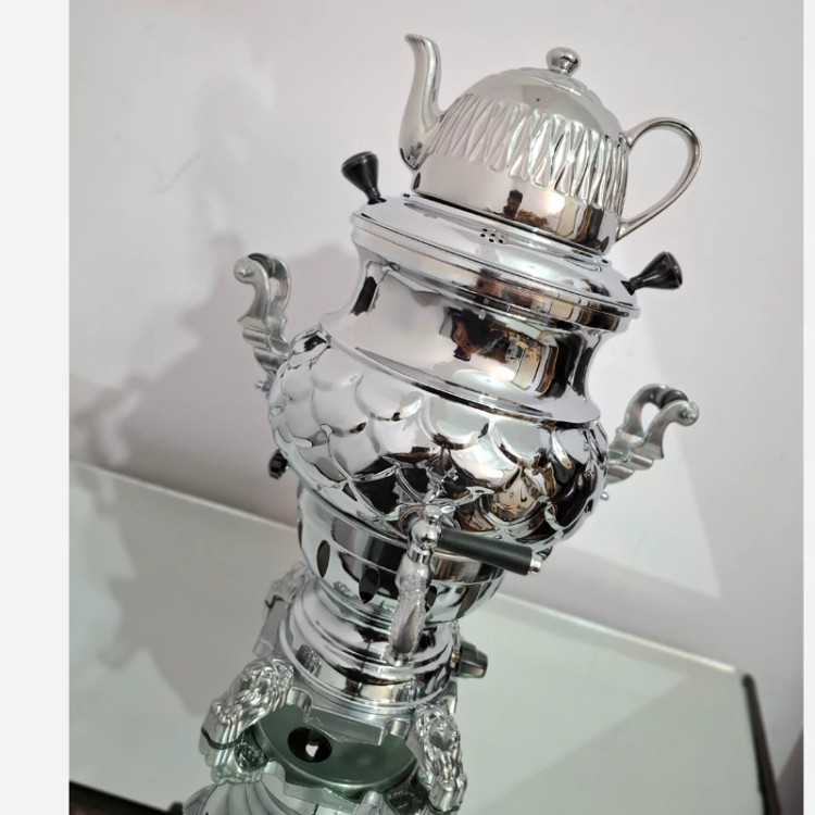 سماور گازی مهدیس سه کاره 6 لیتر بدنه برنجی با قوری بدون تنوره با 1 سال ضمانت (بدنه ترک)با ضمانت قالب جدید
