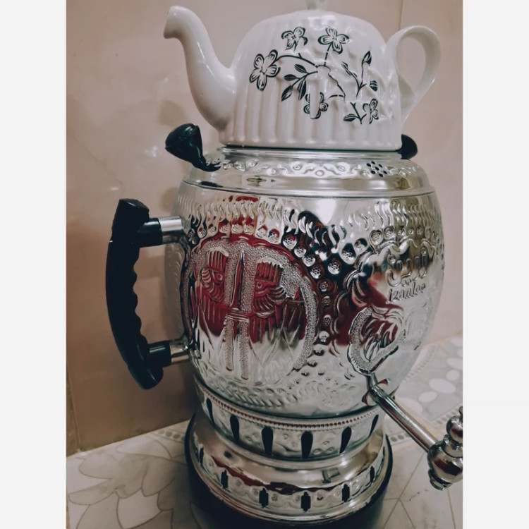 سماور گازی سه کاره 6 لیتر بدنه برنجی شمش با قوری 1 سال ضمانت(بدنه قلم) سماور جلایر،شقایق،اکسور،خورشید،زرین و.. موجود