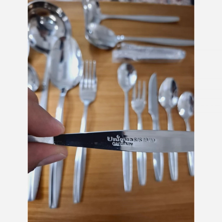 سرویس قاشق و چنگال یونیک 144پارچه تمام استیل آهن ربا نگیر اصلی یونیک جرمنی 4میل (گل ماینز)