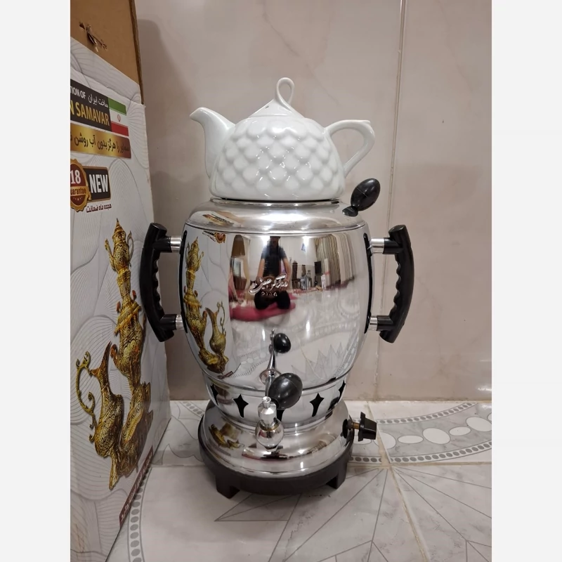 سماور گازی سه کاره 6 لیتر بدنه برنجی شمش با قوری 1 سال ضمانت(بدنه ساده) سماور جلایر،شقایق،اکسور،خورشید و.. موجود