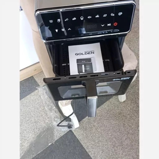 سرخ کن گلدن مدل GK-300 بدنه تمام استیل 10 لیتر دو المنت پخت بالا و پایین جنس داخل تمام استیل 2500 وات