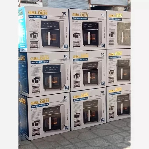 سرخ کن گلدن مدل GK-300 بدنه تمام استیل 10 لیتر دو المنت پخت بالا و پایین جنس داخل تمام استیل 2500 وات