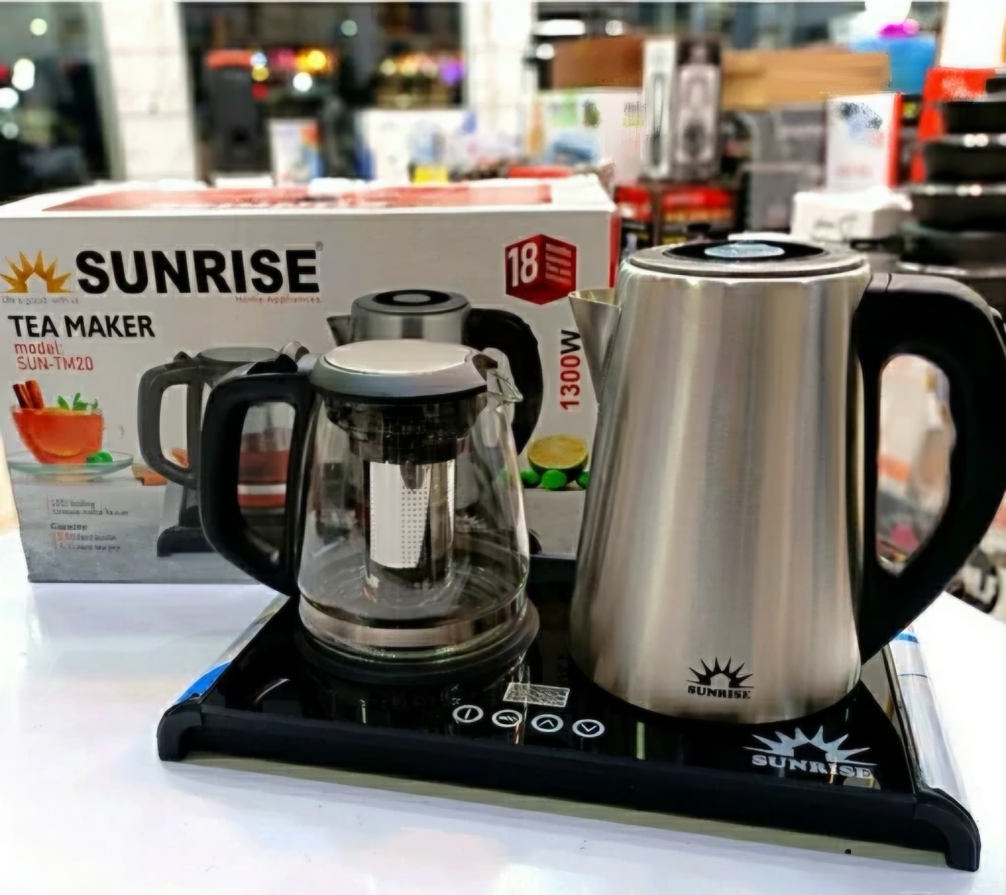 چای ساز سان رایز کنار همی مدل TM-20 کتری استیل پنل لمسی 1300 وات با 18 ماه گارانتی معتبر شرکتی