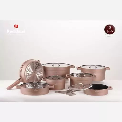 سرویس قابلمه راکلند مدل تمیس 18 پارچه درجه یک (رزگلد،مشکی،طوسی،سرمه ای) کپی