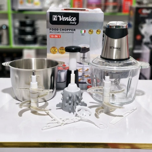 خردکن ونیز ایتالیا مدل VC_7911 دو کاسه سیم پیچ موتور تمام مس 800 وات واقعی مجهز به دو تیغه پرسی طلایی تیتانیومی و پمپ دستی