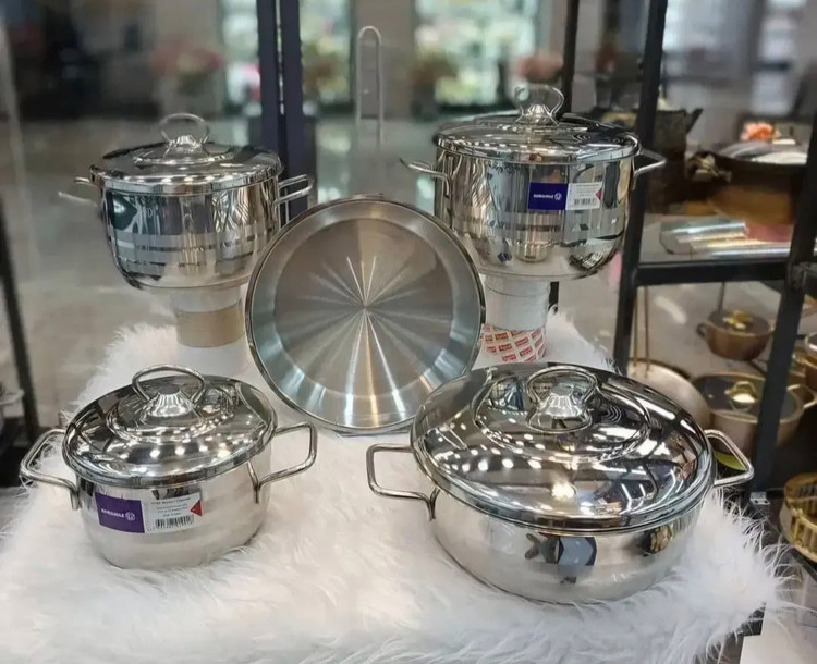 سرویس قابلمه استیل کرکماز 9 پارچه مدل آسترا،آلفا و خمره ای کف چدن کیفیت عالی ورق ضخیم