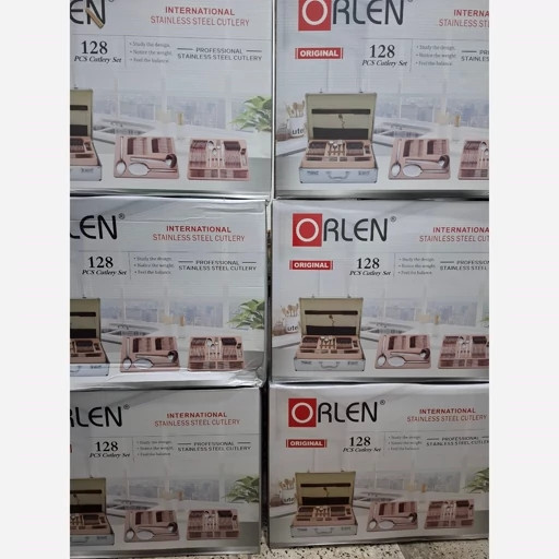 سرویس قاشق چنگال 24 نفره 128 پارچه ORLENهمراه با جعبه کیفی رمز دار خارجی ضخیم کیفیت عالی