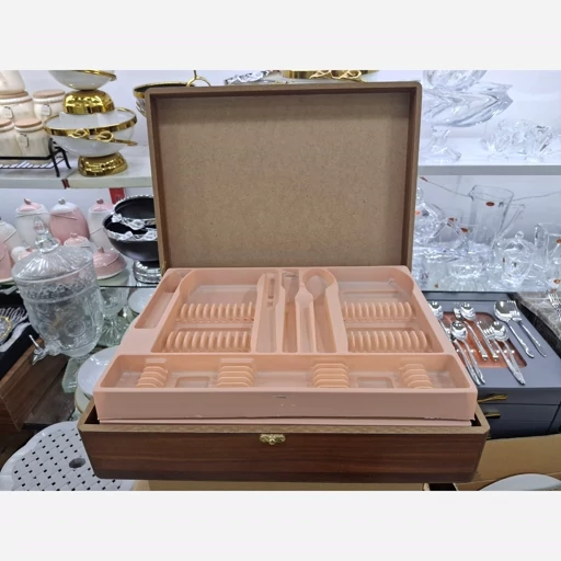 جعبه قاشق چنگال چوبی مناسب برای سرویس 24 و 30 نفره مناسب برای سرویس قاشق چنگال اروپایی و ساده