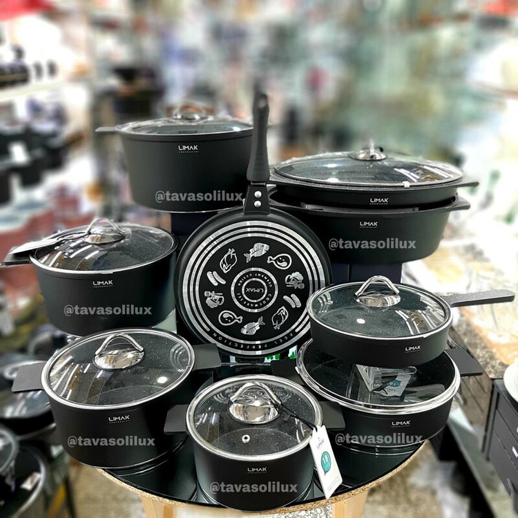 سرویس قابلمه لیماک سری آلمانی درجه یک17پارچه با تابه مرغ و ماهی18ماه گارانتی تعویض (مشکی)
