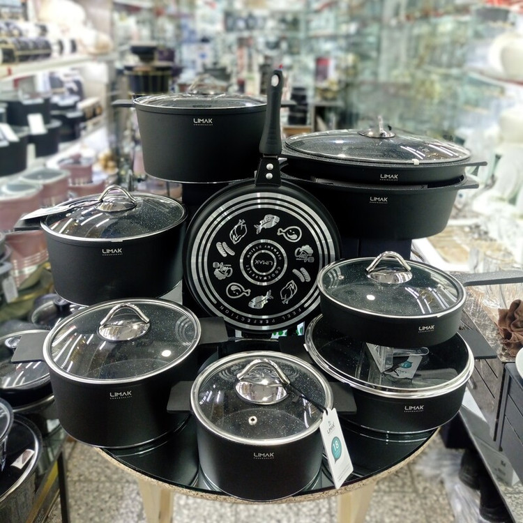 سرویس قابلمه لیماک سری آلمانی درجه یک17پارچه با تابه مرغ و ماهی18ماه گارانتی تعویض (مشکی)